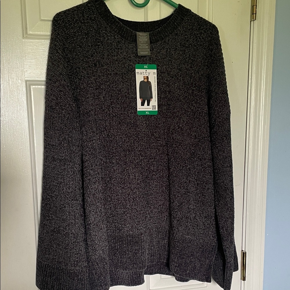 Matty M Charcoal Gray Crew Neck Chenille Sweater